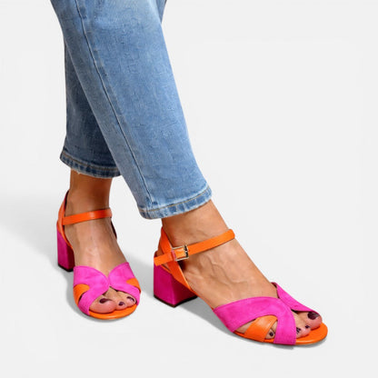 Sandals with block heels and ankle straps