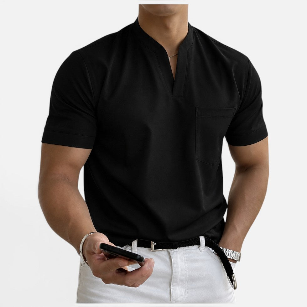 Men's T-shirt with V-neck and chest pocket