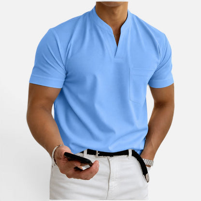 Men's T-shirt with V-neck and chest pocket