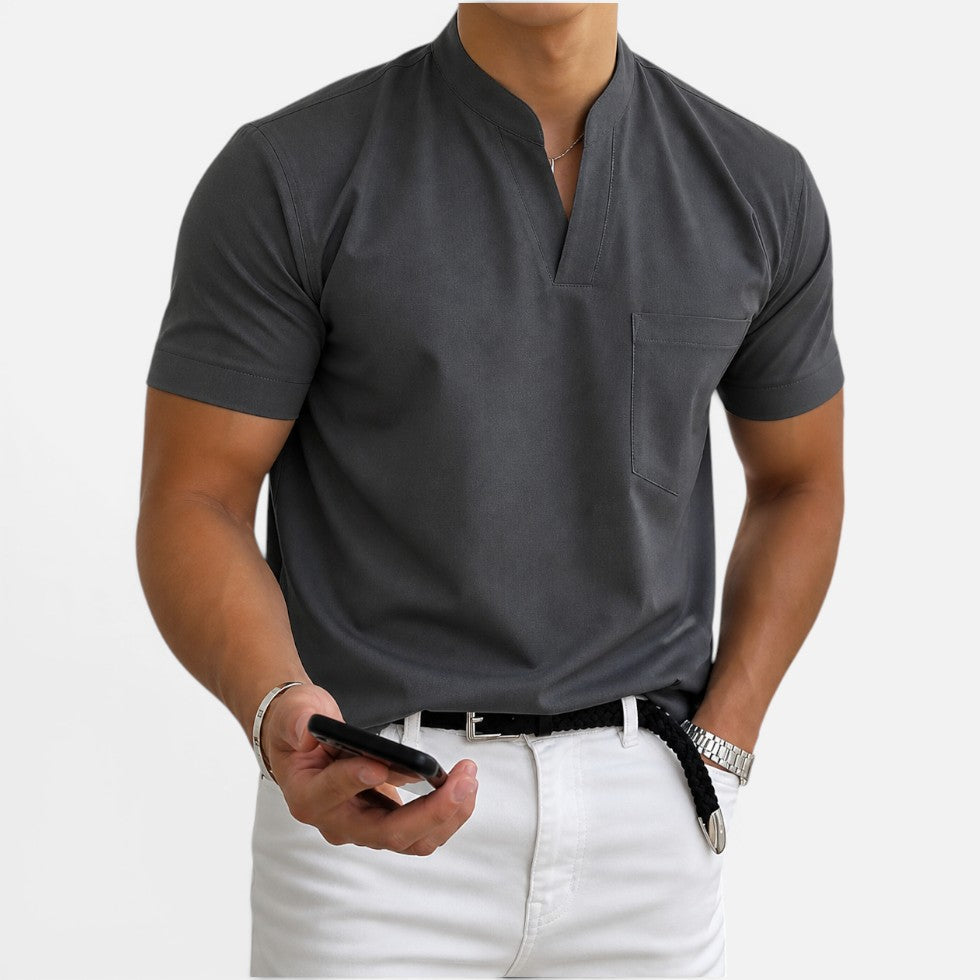 Men's T-shirt with V-neck and chest pocket