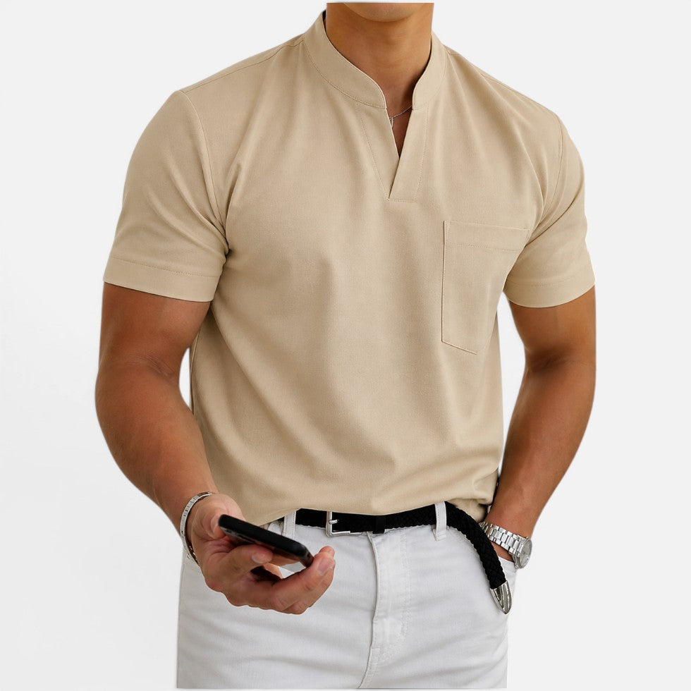 Men's T-shirt with V-neck and chest pocket