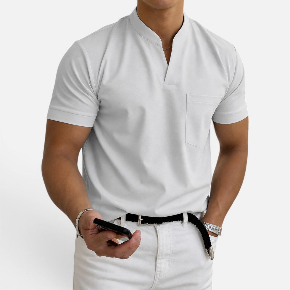 Men's T-shirt with V-neck and chest pocket