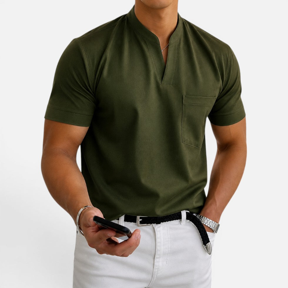 Men's T-shirt with V-neck and chest pocket
