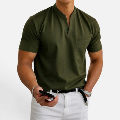 Men's T-shirt with V-neck and chest pocket