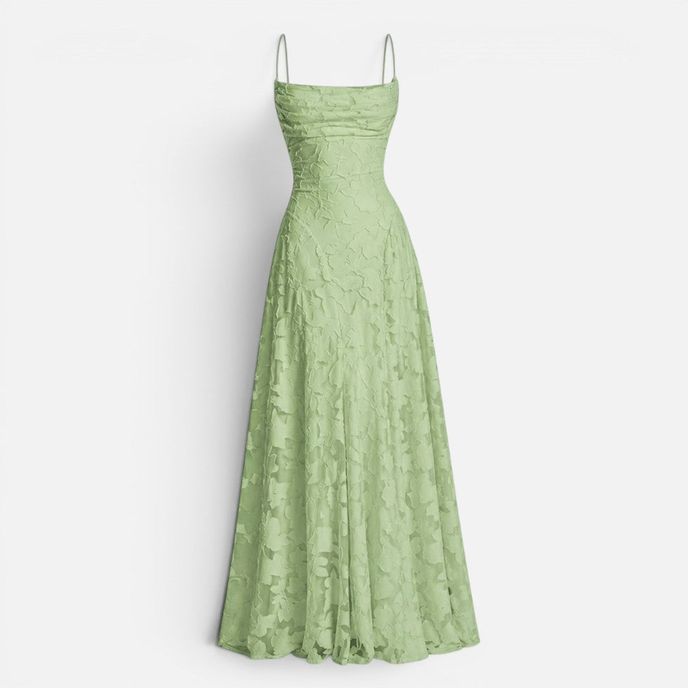 Women's maxi dress with spaghetti straps and flared skirt