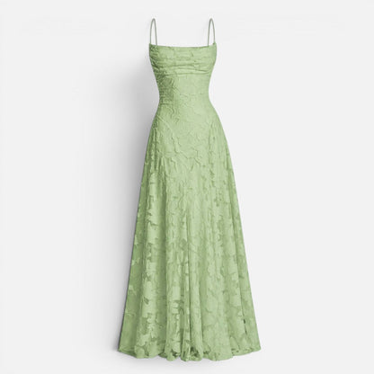 Women's maxi dress with spaghetti straps and flared skirt