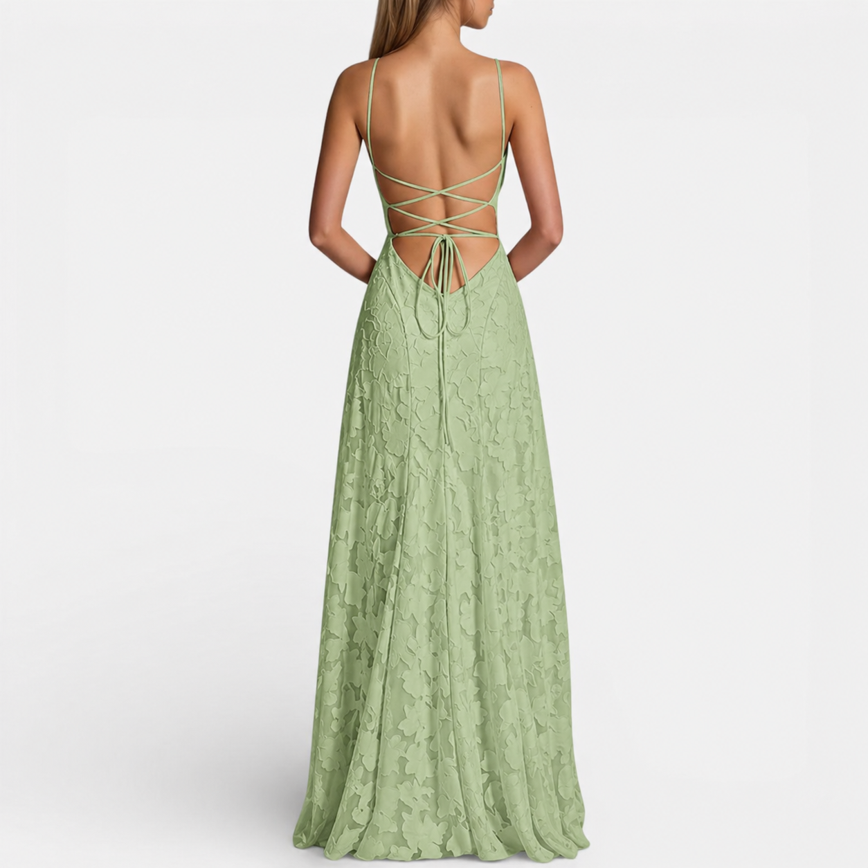 Women's maxi dress with spaghetti straps and flared skirt