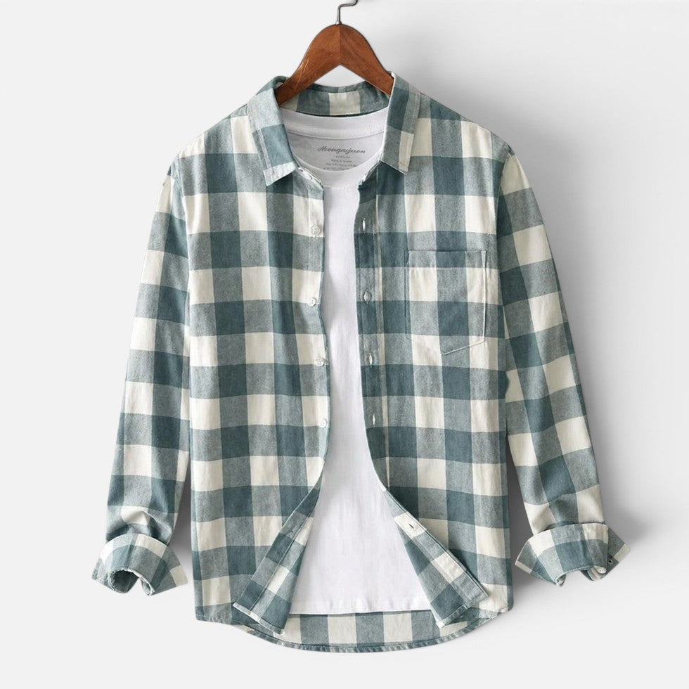 Checked flannel long-sleeved shirt