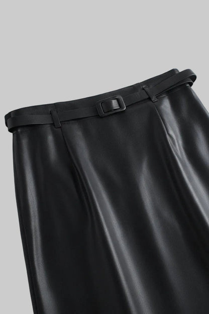 Diana - Genuine Leather Pencil Skirt with Sculpted Waist & Belt for Elegant Fit 7