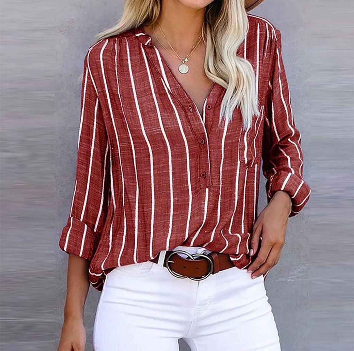 Callista | Women’s Casual Striped Summer Blouse with Button Front