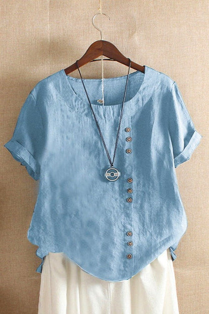 Kelly - Short-Sleeved Plain Blouse with Round Neckline for Effortless Style 7