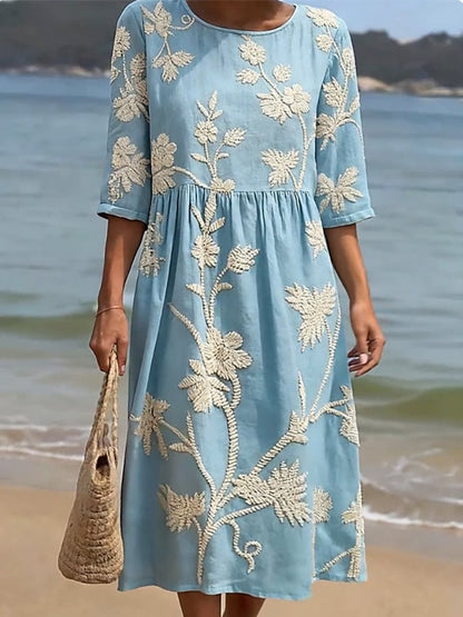 Women's Midi Dress | Vintage Floral Embroidery & Timeless Style