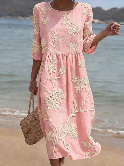 Women's Midi Dress | Vintage Floral Embroidery & Timeless Style