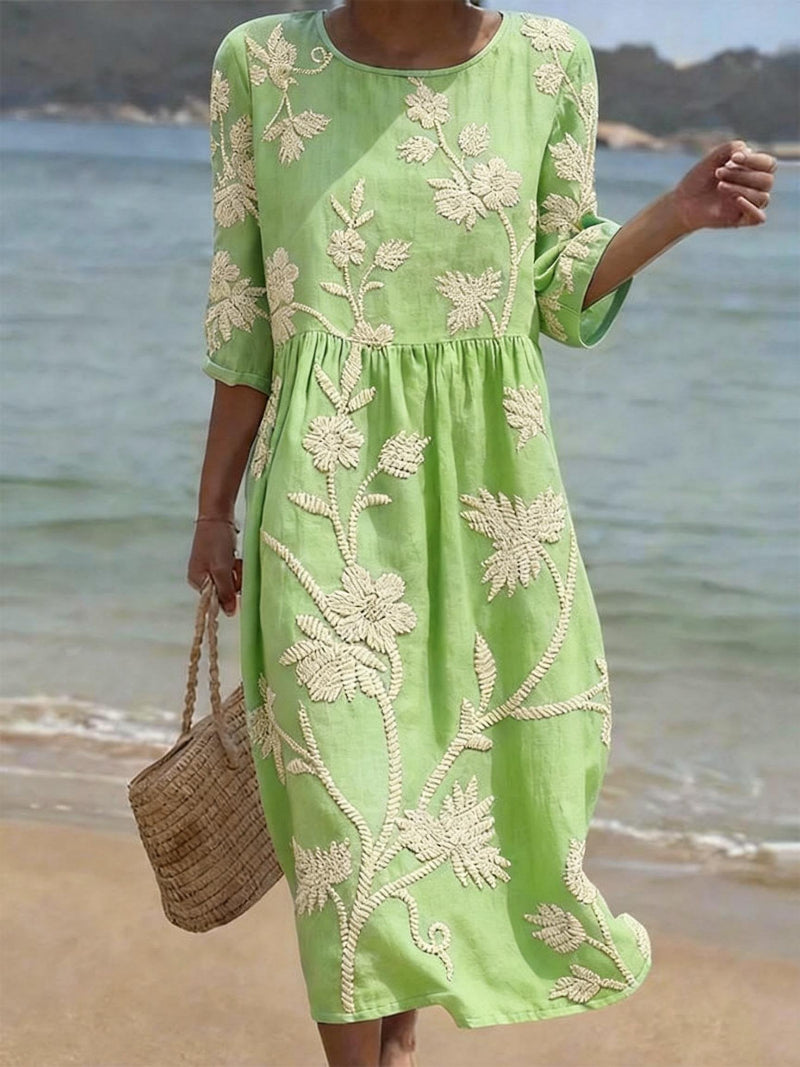 Women's Midi Dress | Vintage Floral Embroidery & Timeless Style