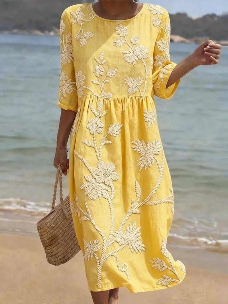 Women's Midi Dress | Vintage Floral Embroidery & Timeless Style