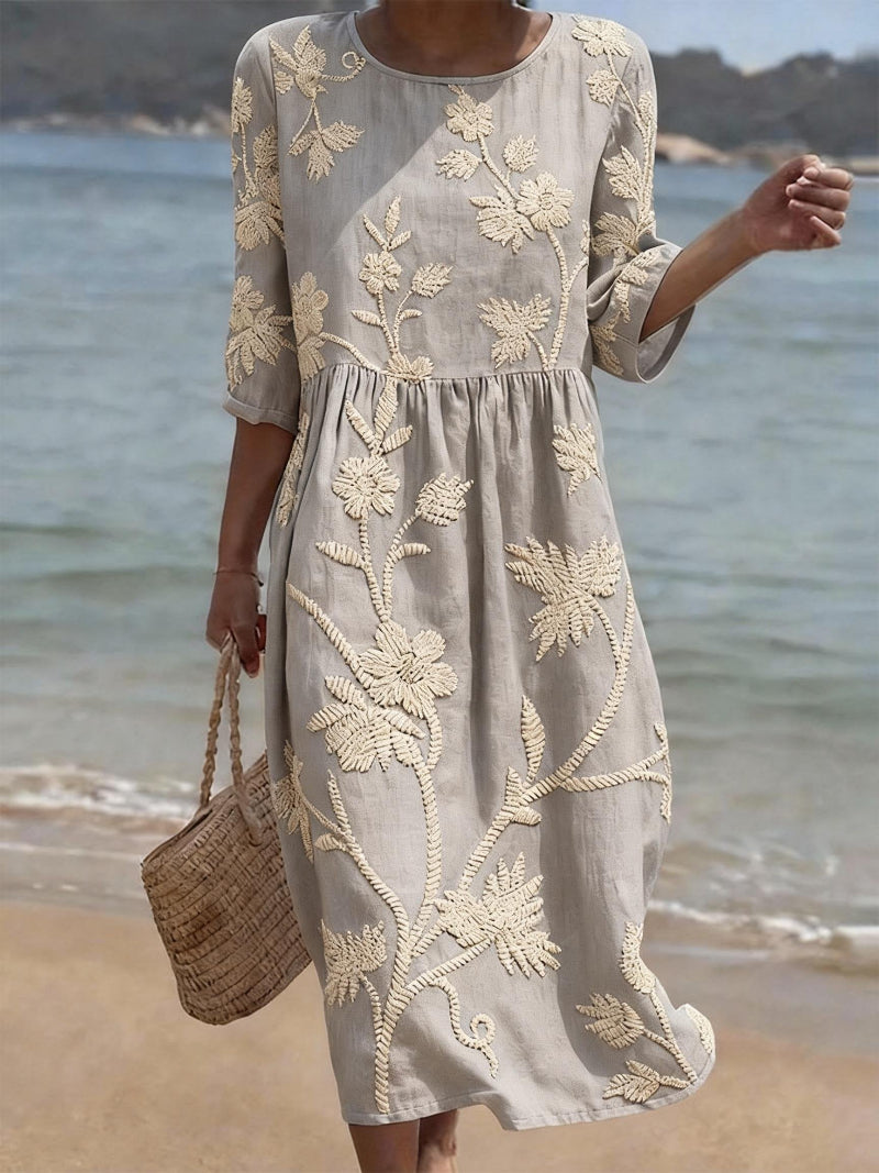 Women's Midi Dress | Vintage Floral Embroidery & Timeless Style
