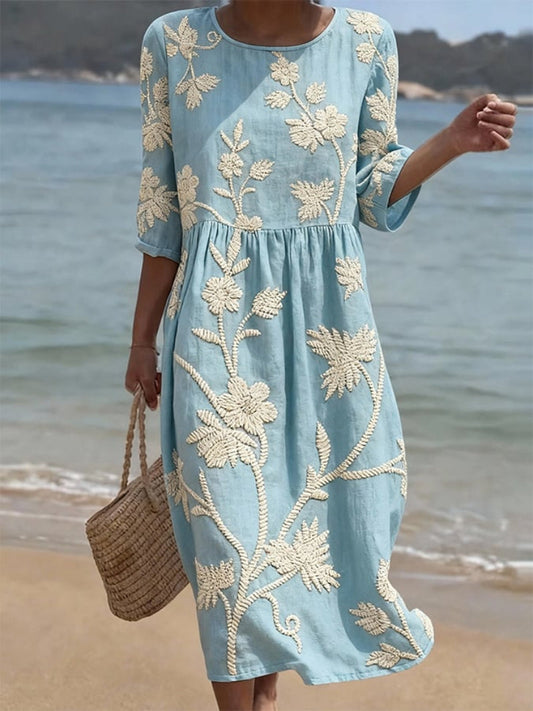Women's Midi Dress | Vintage Floral Embroidery & Timeless Style