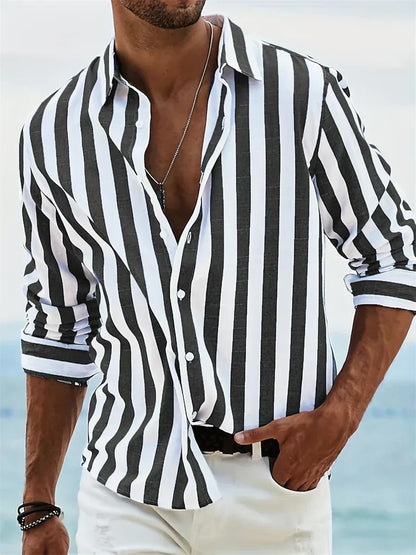 Chase | Men’s Summer Casual Striped Long Sleeve Shirt with Button Front