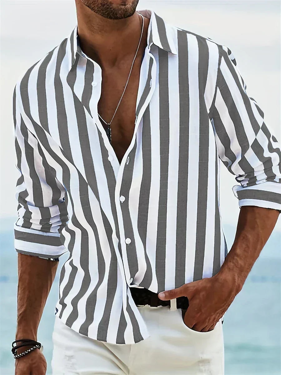 Chase | Men’s Summer Casual Striped Long Sleeve Shirt with Button Front