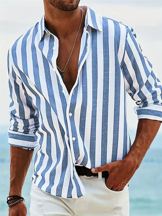 Chase | Men’s Summer Casual Striped Long Sleeve Shirt with Button Front