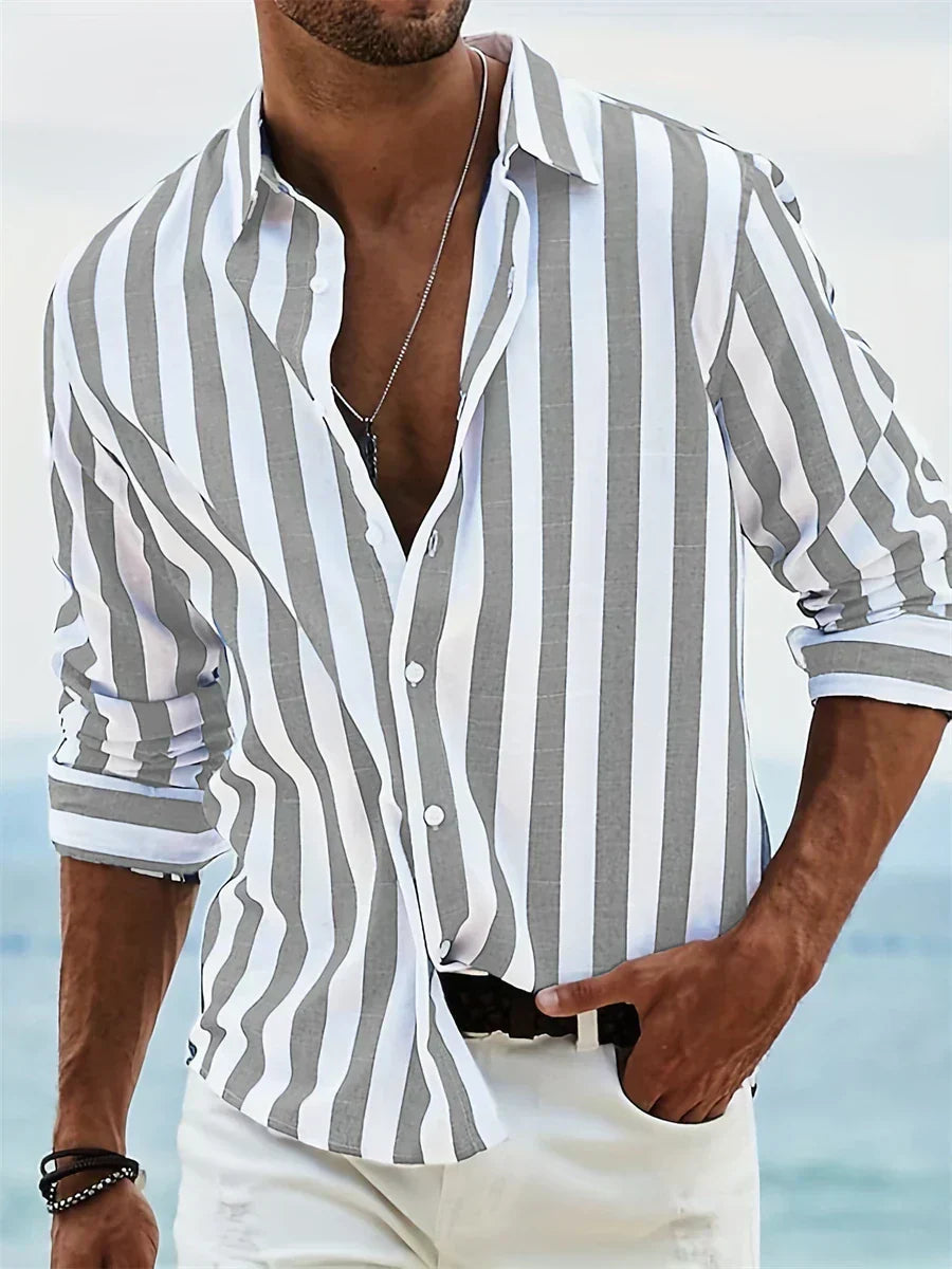 Chase | Men’s Summer Casual Striped Long Sleeve Shirt with Button Front
