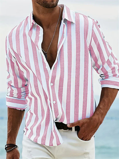 Chase | Men’s Summer Casual Striped Long Sleeve Shirt with Button Front