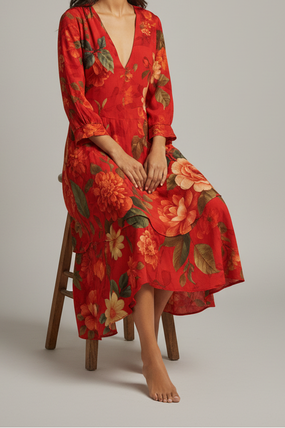 Samantha - Women's Vintage Boho V-Neck Maxi Dress for Summer Elegance 1