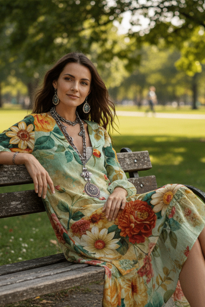 Samantha - Women's Vintage Boho V-Neck Maxi Dress for Summer Elegance 2