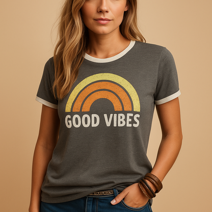 T-shirt Dames | Retro Good Vibes Print