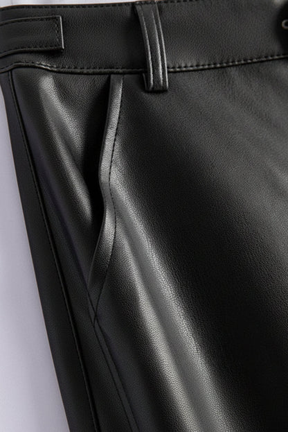 Vivian Sheepskin Leather Pants - Straight-Leg Design with Circular Buckle 6