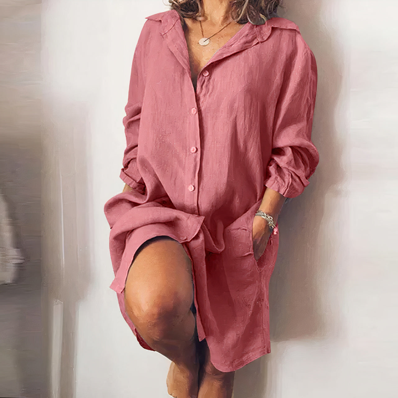 Women's Summer Dress | Long Sleeves & Button Fastening