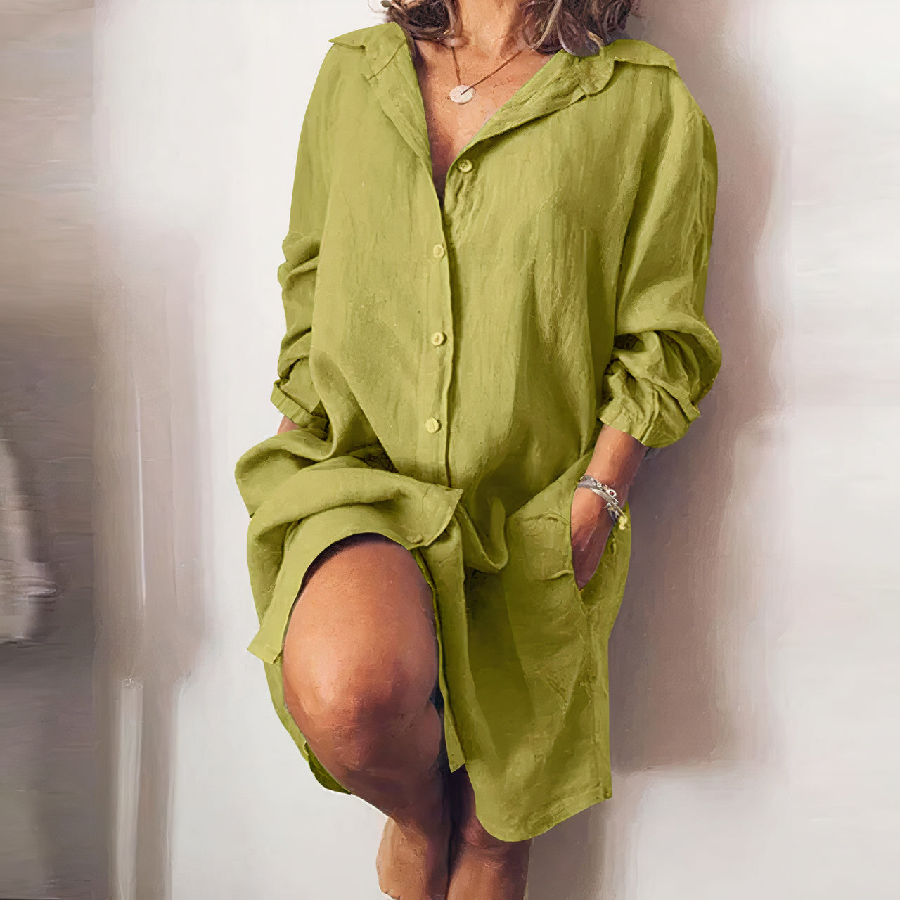 Women's Summer Dress | Long Sleeves & Button Fastening