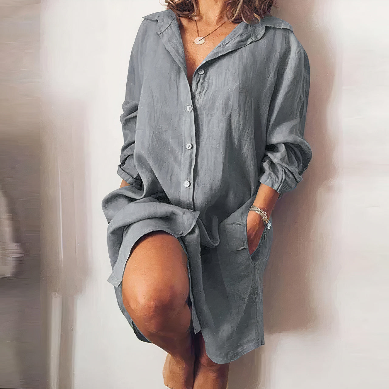 Women's Summer Dress | Long Sleeves & Button Fastening