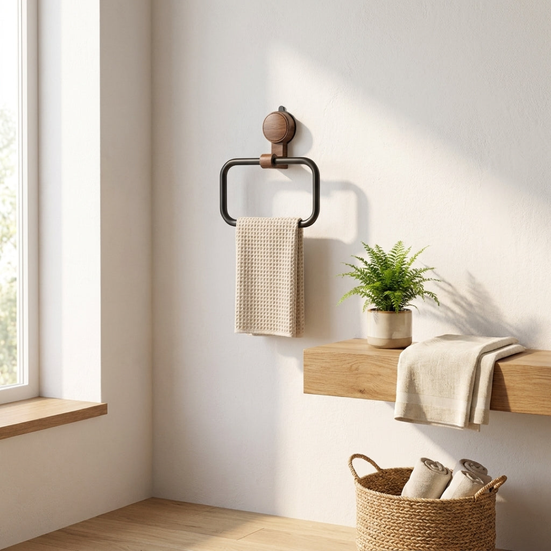 Walnut Towel Ring for Damage-Free Mounting