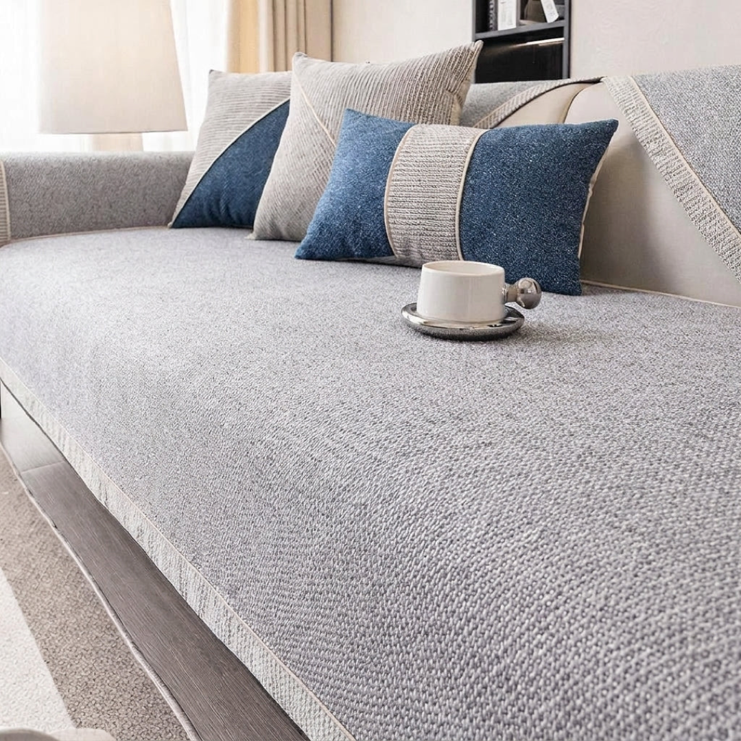 Stay-Put Cotton Linen Sofa Throw for Easy Protection