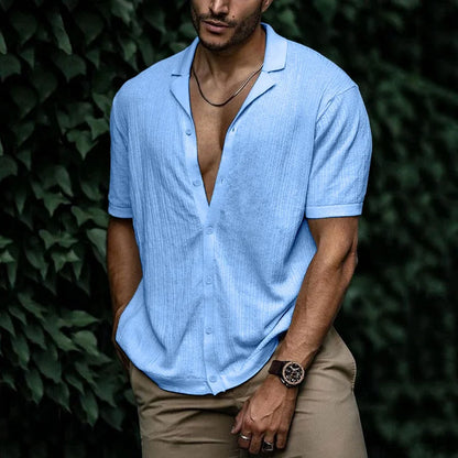 Preston | Men’s Summer Casual Short Sleeve Button-Up Shirt with Camp Collar
