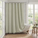 Tasseled Linen Shower Curtain for a Drier Bathroom