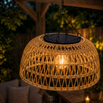 Solar Woven Pendant Lamp With Dusk-To-Dawn Glow