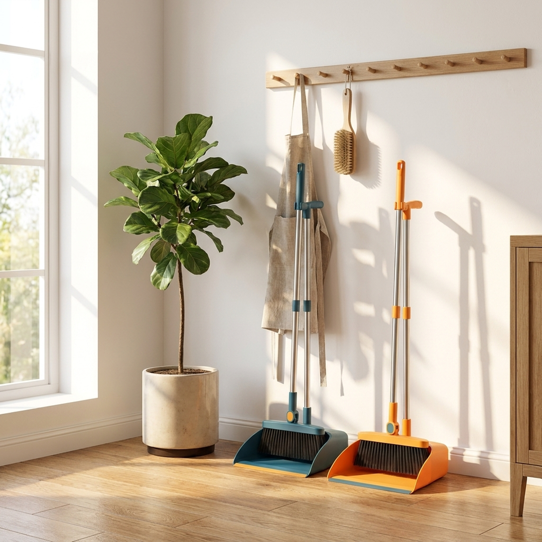 Pivoting Broom & Dustpan Set for Corner Reach