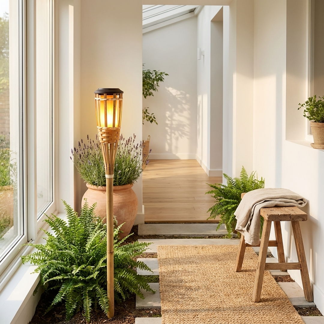 Bamboo Solar Torch for Warm Outdoor Glow