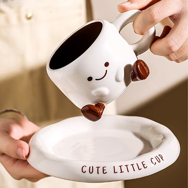 Cartoon Ceramic Cup Set for Cheerful Coffee