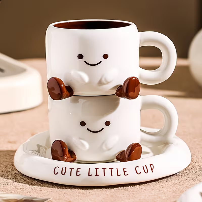 Cartoon Ceramic Cup Set for Cheerful Coffee