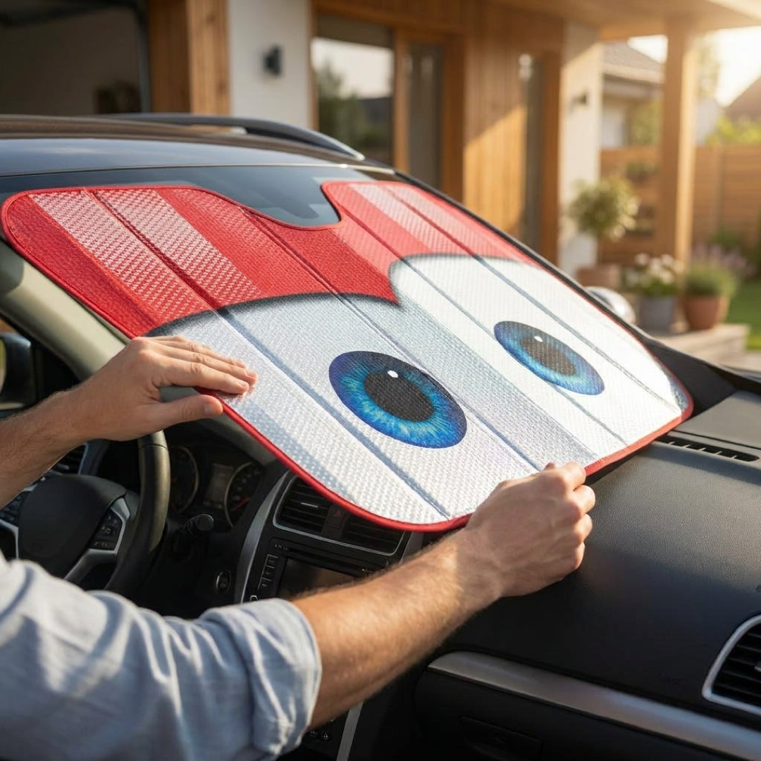 Cartoon Eye Windshield Shade for a Cooler Cabin
