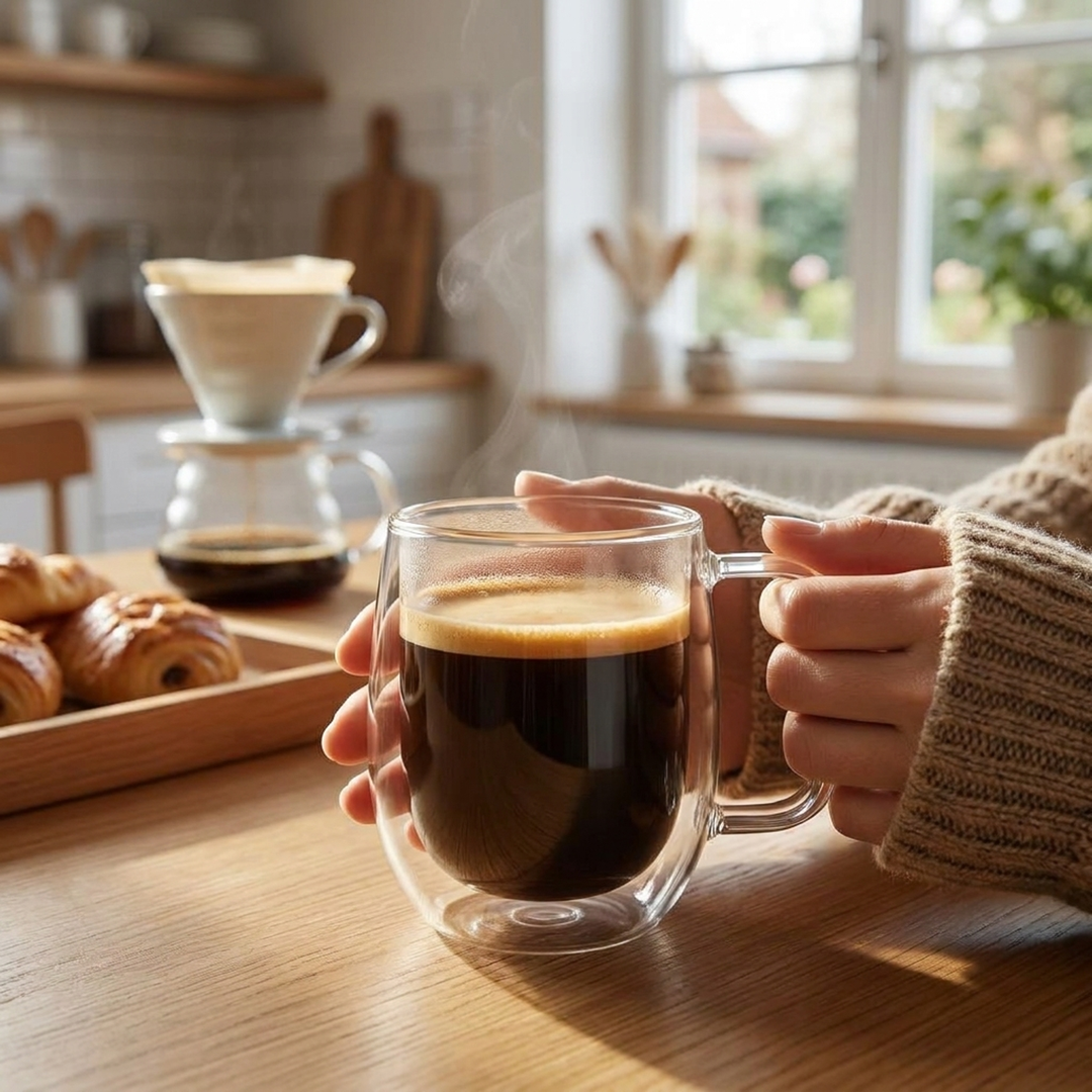 Insulated Glass Mug – Lasting Warmth, Easy Grip