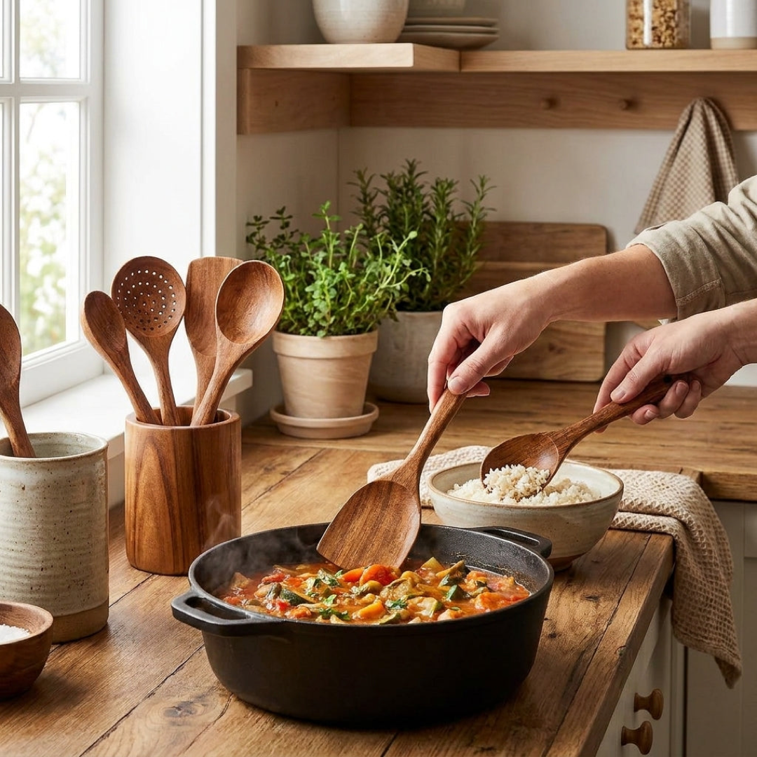 Teak Kitchen Utensil Set for Scratch-Free Cooking