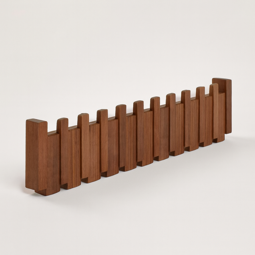 Piano-Inspired Coat Rack with Folding Hooks