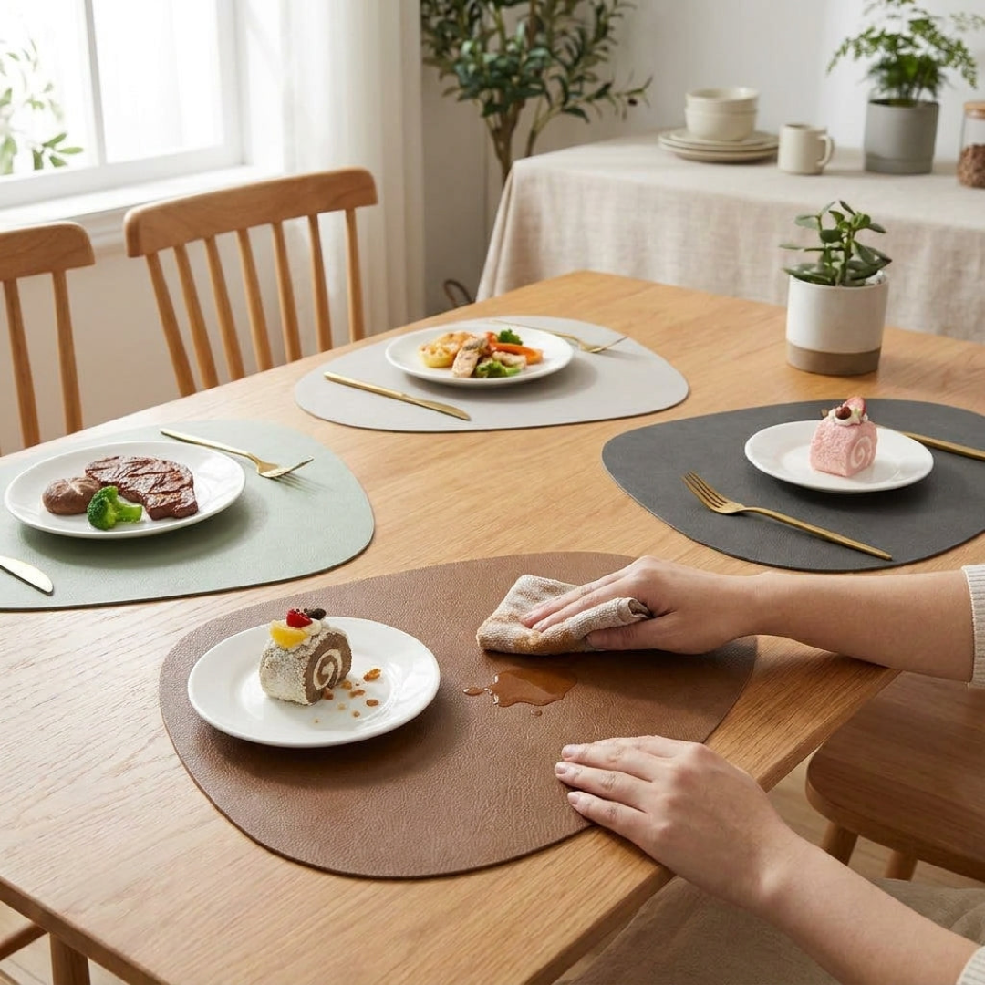 Teardrop Faux Leather Placemat for Easy Cleanup
