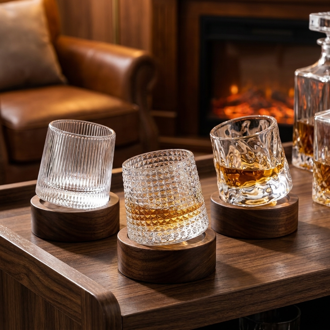 Swirling Crystal Whiskey Glasses for Fuller Flavor