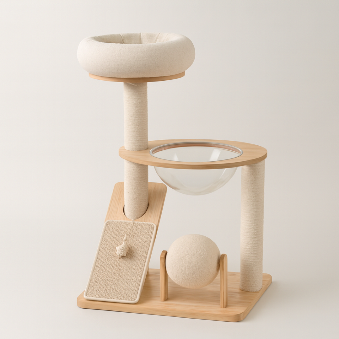 Natural Wood Cat Tower for Active Indoor Play