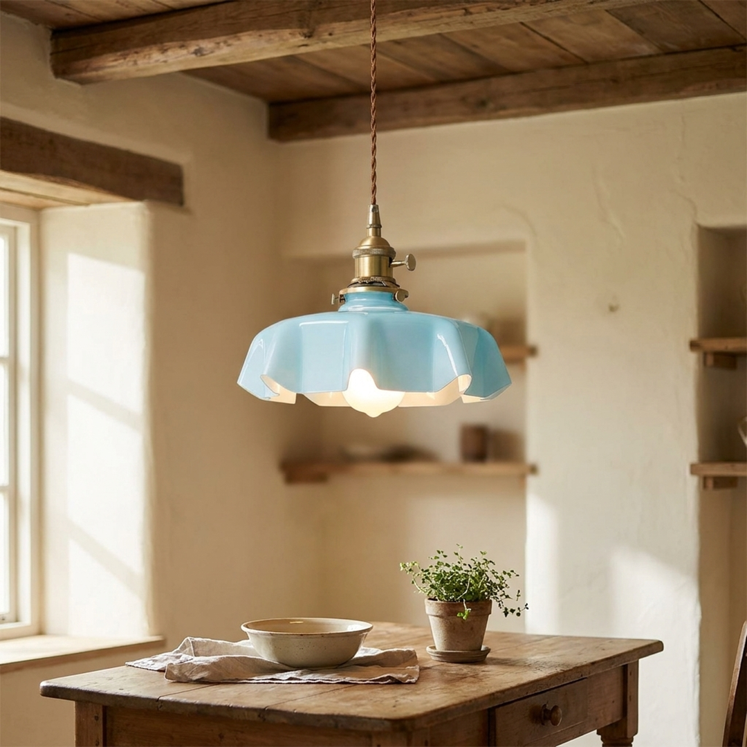 Ruffled Glass Pendant Light for Warm Ambiance